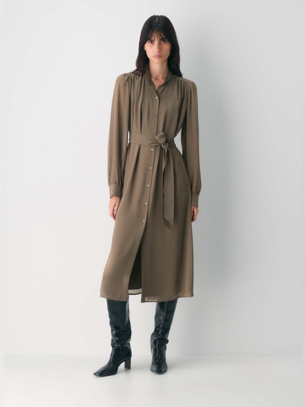 Aritzia Wilfred Taupe Cola Broadway Midi Dress NWT